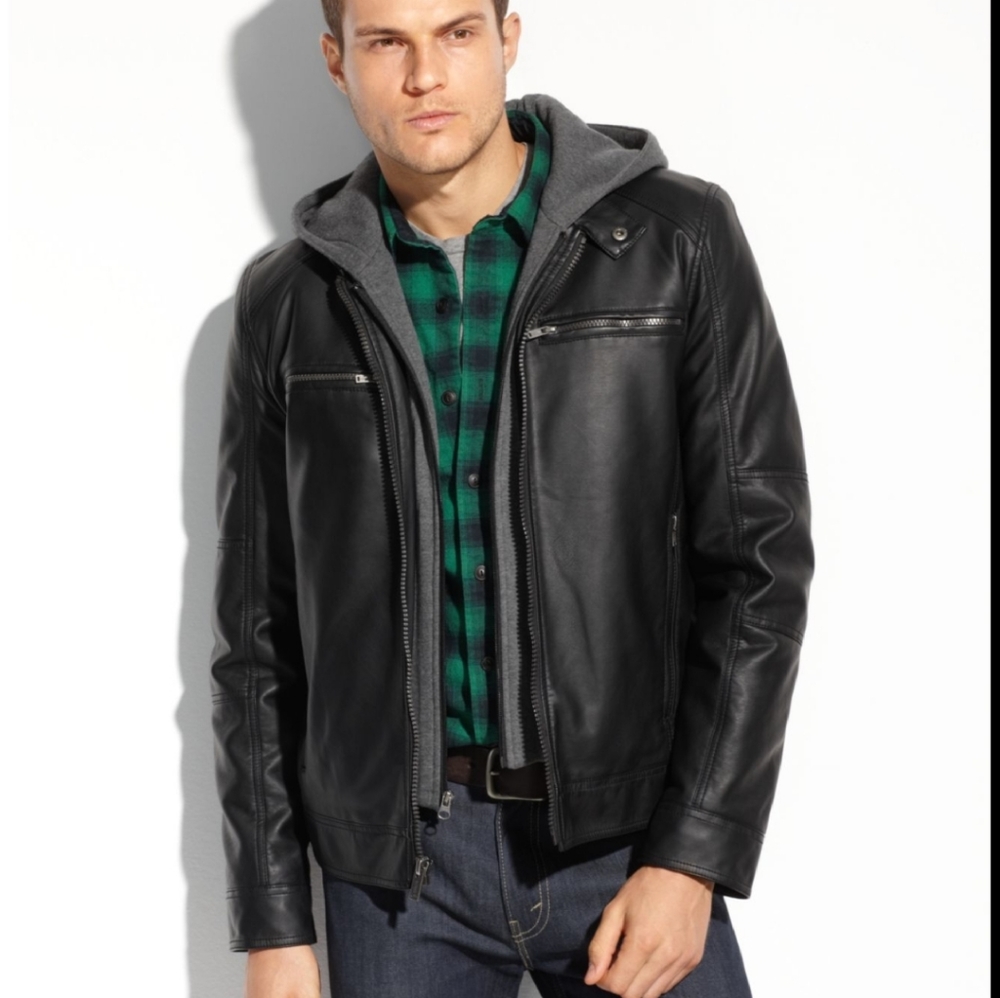 Guess Faux leather hooded moto jacket
